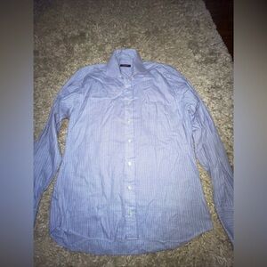 Vintage Burberry London Shirt Mens 15 1/2-35 Blue Plaid Herringbone French Cuff